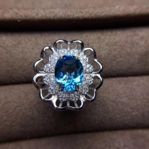 Natural blue topaz gem Ring S925 Silver Natural Gemstone Luxury big sunflowers Ring surround Womens party gift Rings Jewelry