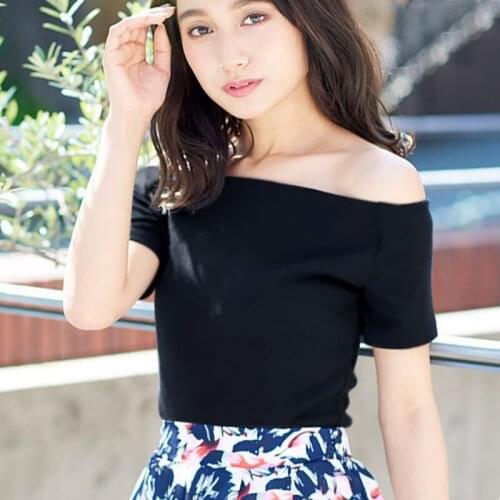 MRMT 2021 Brand New Womens T Shirt Black Collar Short-sleeved T-shirt for Female One Shoulder Shoulder Tops Tshirt