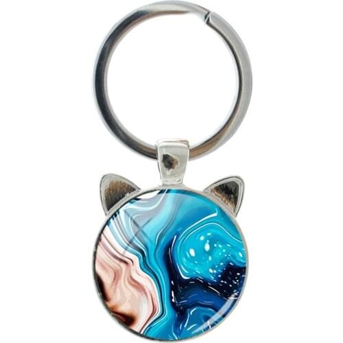 NEW Flowing Marble Texture Pattern Novelty Handmade Silver-plated Cat Ear Keychain Men And Women Accessories Keychain