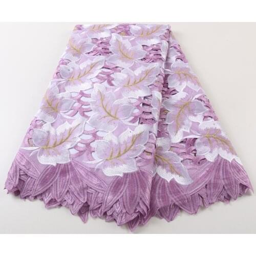 New Arrival Nigerian Lace Fabric 2021 French Purple Color Cotton Lace Fabric With Stones Lace Fabric 4044B-2
