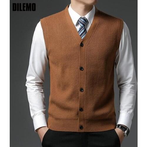 Level 4 Super Anti-pilling Top Grade Pleuche New Winter V Neck Woolen Fashion Brand Knit Cardigan Casual Sweater Vest Sleeveless