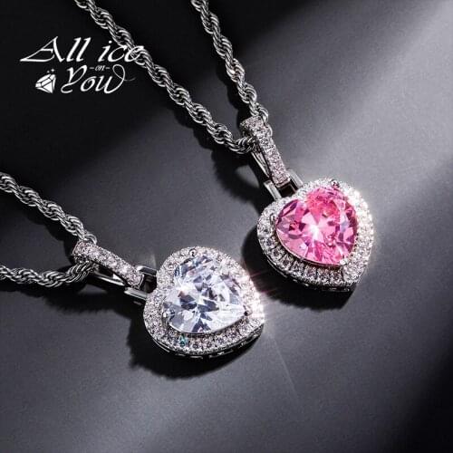 ALLICEONYOU Heart Pendant Necklace High Quality Bling Iced Out Cubic Zirconia Stones Hip Hop Fashion Jewelry Gift For Women