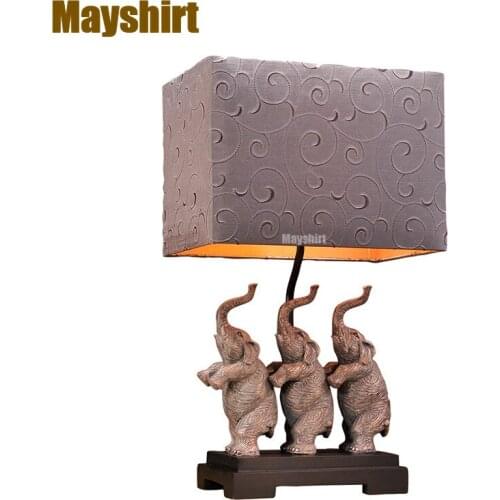 Retro Elephant Resin Table Lamp for Bedroom Classical European Bedside Living Room Table Light Home Decor Thailand Light Fixture