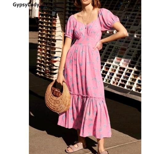 GypsyLady pink floral Printed Maxi Dress Summer Holiday Long Women Dress Ruffles backless sexy Chic Ladies Female Dress 2021