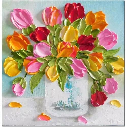 Hand Painted Oil Painting Modern Abstract Oil Painting Reprodcution Knife Flowers Heart Picture Home Decoration Unframed