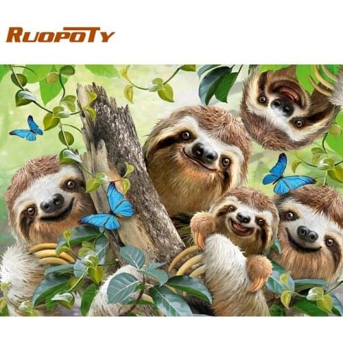 RUOPOTY Framed Painting By Numbers Sloth On Tree Animal Oil Paints For Home Decoration Artcraft Unique Diy Gift For Kids Adults