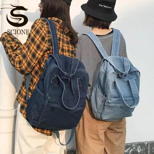 Women Denim Backpacks Female Fashion Simple Rucksack School Bag For Teenage Girls Large Capacity Travel Handbag Mochila XA259M