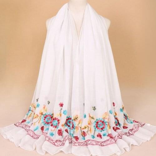 Embroider Floral Scarf Hijabs Women Cotton Shawls Fashion Muslim Head Wraps Long Pashmina Scarves 14 color 180*90cm 1PC Retail