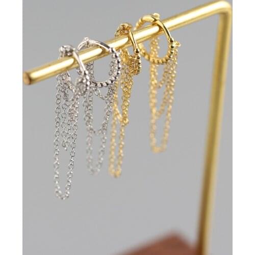 925 Sterling Silver Earring Fashion Geometric Bead Ear Ring Multi-Layer Chain Long Earring Sweet Wild Female Girl Silver Ear Jew