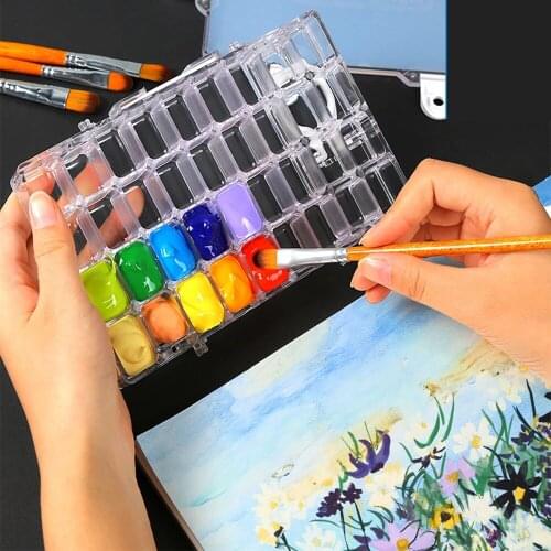Grids Watercolor Moisturizing Painting Palette Leakproof Paint Palette Storage Box Stationery Drawing Supplies
