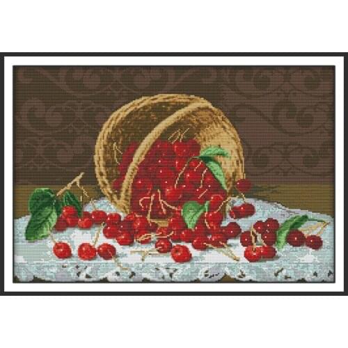 Fresh Cherry DIY Counted Cross-stitch Kit 14ct 11ct Counted Printed Fabric Cross Stitch Embroidery Kit Needlework Set Home Decor