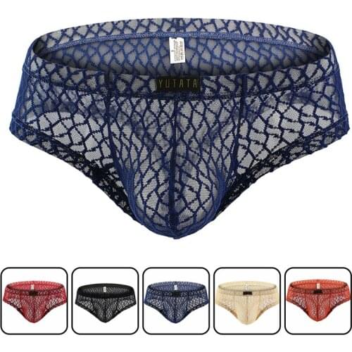 Men bikini Panties 2019 hot Men Underwear sexy Briefs Transparent Lace Mesh Gay penis Pouch underpants man sleepwear see through