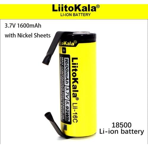 LiitoKala Lii-16C 18500 3.7V 1600mAh rechargeable battery Recarregavel lithium ion battery for LED flashlight+DIY Nickel Sheets