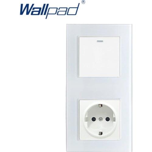 Vertical Wallpad Crystal Glass Panel 16A EU 110V-240V EU Socket and 1 Gang 2 Way Wall Switch in Vertical