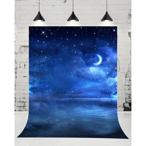 VinylBDS Night Moon Shining Stars Photography Backdrops Photo Studio Newborn Baby Backgrounds for Children Props