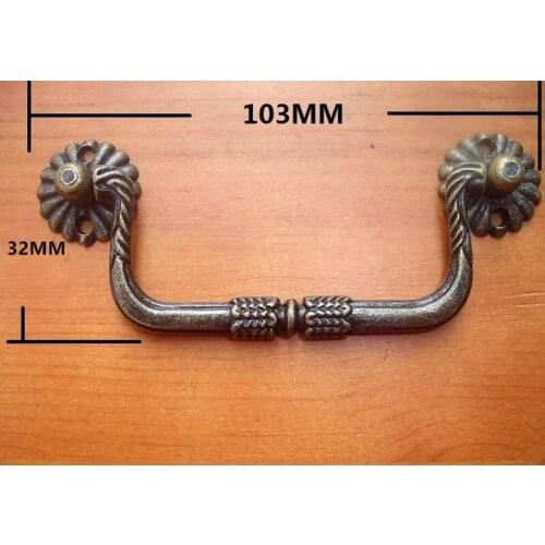 Vintage European Flower Wooden Wine Gift Box Furniture Handle Knobs Zinc Alloy Bronze Tone,103*32mm,8Pcs