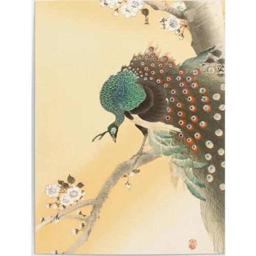 Vintage Canvas Painting Home Decoration Hd Prints Wall Artwork Peacock Cherry Tree Modular Poster For Living Room Pictures Frame