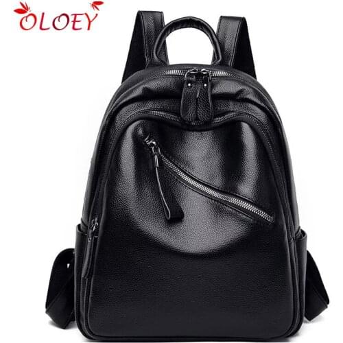 Vintage Leather Backpack for Women Elegant Backpacks Chic Lady Travel Back Pack Female Packbag Preppy Large Zipper Girls Daypack