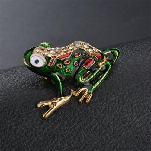 High Quality Pearl Rhinestone Crystal Frog Brooch For Woman Man Cute Animal Brooches Green Enamel Pin Dress Coat Unisex Ornament