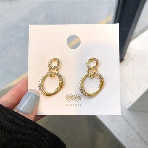 South Korea fashion personality joker metal earrings set auger shiny new tide temperament wind geometry stud earrings