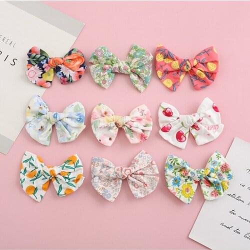 2021 New Big Bows Cotton Hair Clips For Girls Spring Flowers Print Knot Hairpins Princess Girls Hair Barrettes