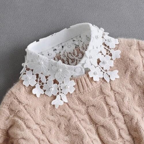 Women Elegant Crochet Hollow Out Floral Lace False Fake Collar Button Down Lapel Detachable Half Shirt Blouse Dickey