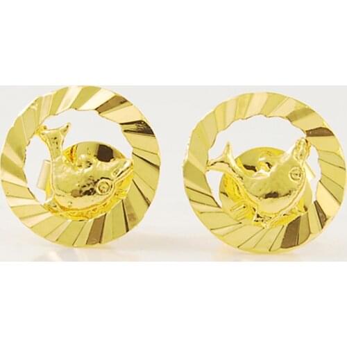 2019 New Fashion 24k Gold Filled Jewelry Fish Round Stud Earrings for Women Gift Top Quality