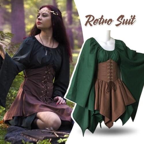 Renaissance Vintage Palace Victoria Dresses Medieval Costume Women Halloween Cosplay Full Sleeve Viking Ball Gowns Party Dress