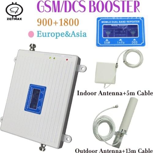 ZQTMAX 2G 4G Cell Phone Signal booster 900 1800 Dual Band lte Cellular Signal Amplifier with 12dBi antenna sets