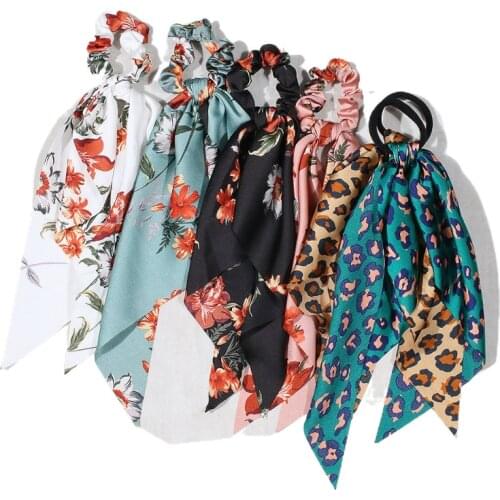 1PCs 2021 Women Floral Print Scrunchies Colorful Ribbon Ponytail Satin Elastic Hair Band Hair Accessories Woman Accesories