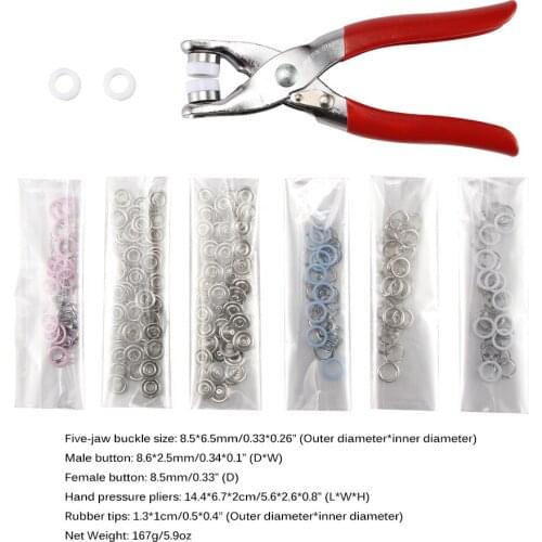 200pcs Push Button Sewing Free Buttons Tool 4 Colors Ring With Rubber Tips Pliers Reset Sewing Five-Jaw Buckle Set