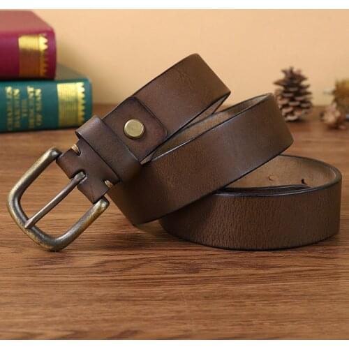 3.5 cm High Quality Genuine Leather Belt For Men Fashion Solid Brass Buckle Belts Mens Copper Buckle Belt Cowskin Men Strap