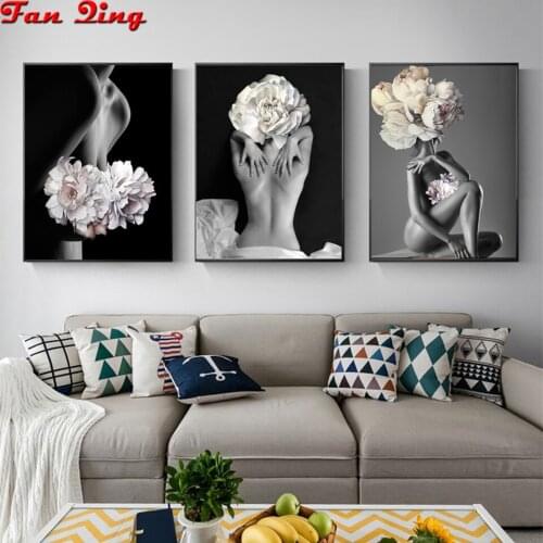 3pcs Modern nude portrait art rhinestones 5D diy Diamond Painting kits Diamond Embroidery cross stitch mosaic flower woman decor