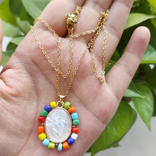 2021 promotion! Natural Sacred Heart & Guadalupe & San Benito Mother Pearl Necklace Grace & Angel Necklace for women & Gift