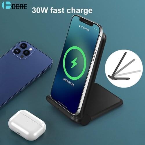 30W Qi Wireless Charger Stand Pad For iPhone 12 11 Pro XS XR 8 Samsung S21 S20 Foldable Fast Charging Dock Station Phone Holder