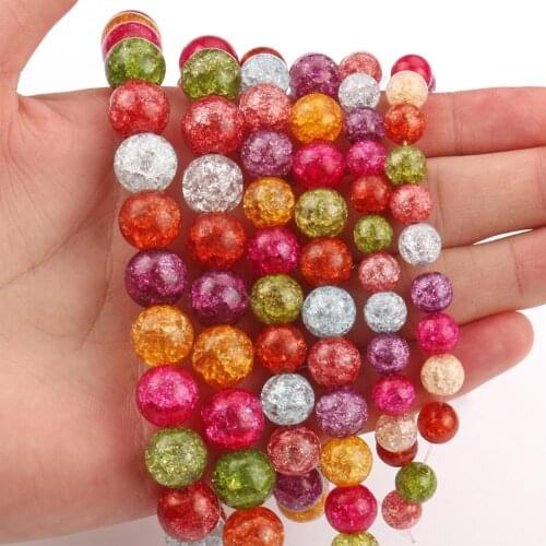 Tourmaline Color Cracked Crystal 6/8/10/12mm Quartz Glass Round Loose Beads for Jewelry Making DIY Bracelets Accessories 15