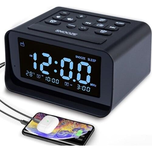 Digital Alarm Clock LED Projector Temperature Thermometer Desktop Clock USB Charging Wake Up FM Radio Time Snooze Function Clock