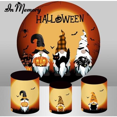 InMemory Halloween Theme Round Backdrop Cover Castle Pumpkin Lantern Moon Circle Photography Background Plinth Covers Customized