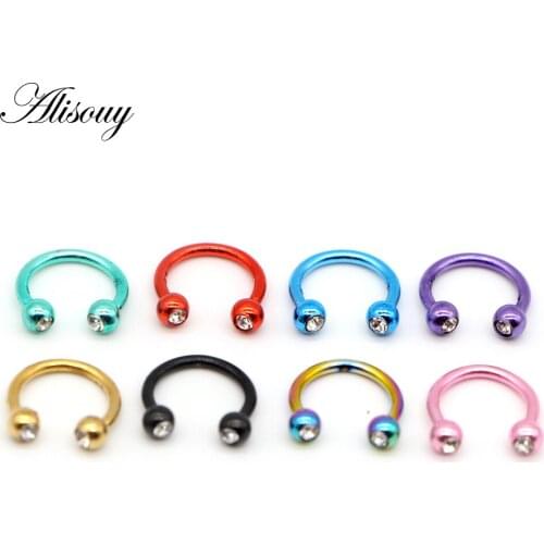 Alisouy 1PC Stainless Steel Hoop Nose Ring Nose Piercing Fake Piercing Septum Clicker Numbers Hanger For Jewelry