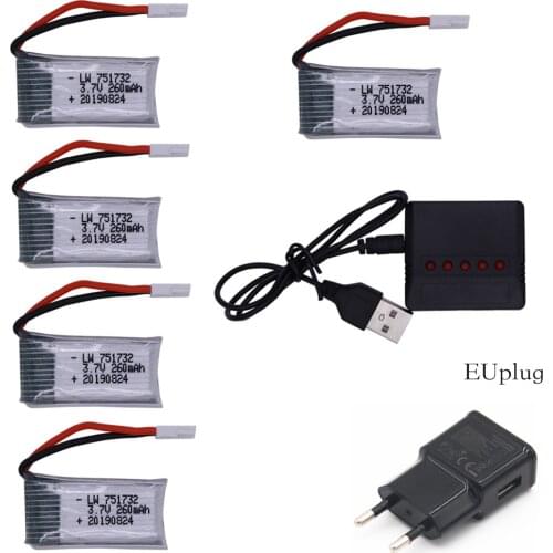 3.7V 260mAh Lipo Battery and Charger Sets for H8 H48 RC Quadcopter drone part H8 Mini 751732 3.7 V Battery 25C