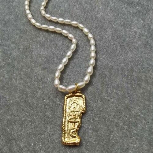 Brass With 18K Real Pearl Egypt Coins Necklace Designer T Show Runway Gown Rare Japan Korean Boho Sweety Trendy Hip Hop Top