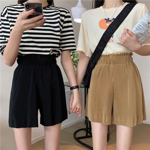 High Quality Shorts Women Straight Wide Leg High Waist Korea Girls Harajuku Cute Short Pants 2021 Summer Full Plus Size Elastic