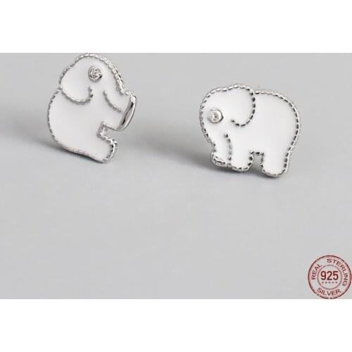 LKO 925 Sterling Silver Handmade Jewelry Fashion Cute Drop Glaze Elephant Animal Stud Earrings For Women Party Ornaments
