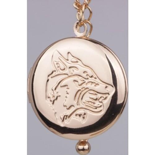 N118 Fashion locket delicate jewelry wolf head pattern round necklace