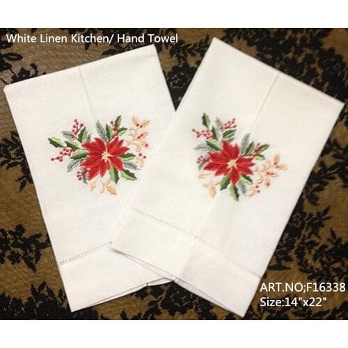 Set of 12 Fashion Handkerchiefs Towel with Embroidered Floral white Hemstitched Linen Vintage Hand Towel Guest Towel 14X22-inch