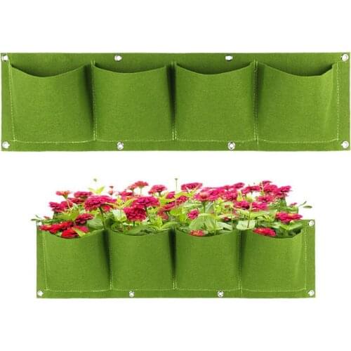 4 Pockets Wall Hanging Planting Bags Green Wall Bag Flowers Plant Grow Pot Non-woven Fabrics Living Bonsai Balcony Decorations