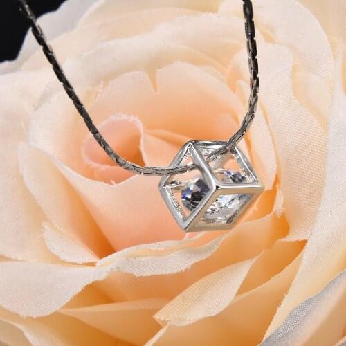 New Fashion Magic Cube & Cone Dazzling Crystal Pendant Necklace for Women Charm Fine Jewelry Wholesale Valentine Day Hot Sole