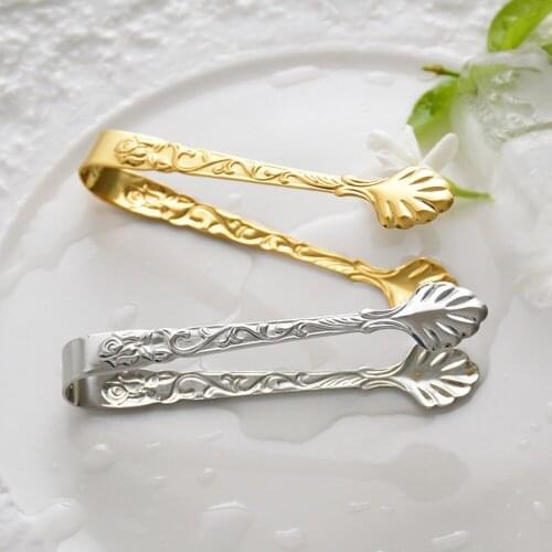 New Vintage Rose Relief Stainless Steel Ice Cube Clips Sugar Tongs Food Clips Kitchen Serving Tong Barware