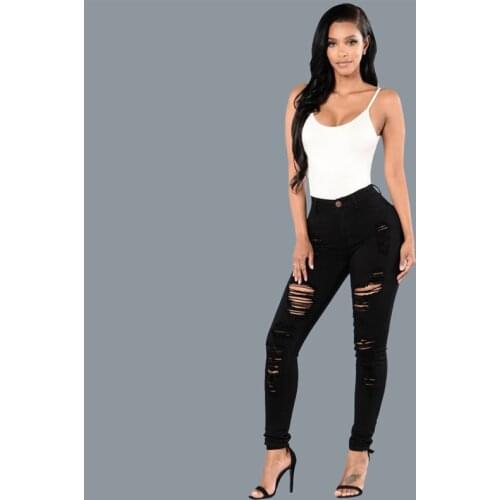 Sexy Ripped Jeans Women Vintage Solid Slim Fit Multicolor Skinny Trousers Casual Hole High Waist Pencil Pant Pantalones De Mujer