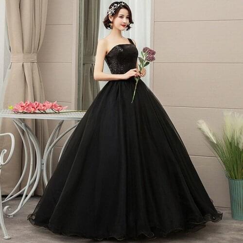 One Shoulder Quinceanera Dress Black Ball Gowns For Adults Sweet 16 Dress Robe De Bal Puffy Dresses Prom Dress for 15 Years Old